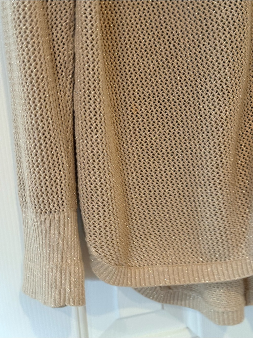 Chico’s Gold Zip-Up Hooded Drawstring Knit Sweater Jacket Metallic Sparkles - Picture 5 of 9